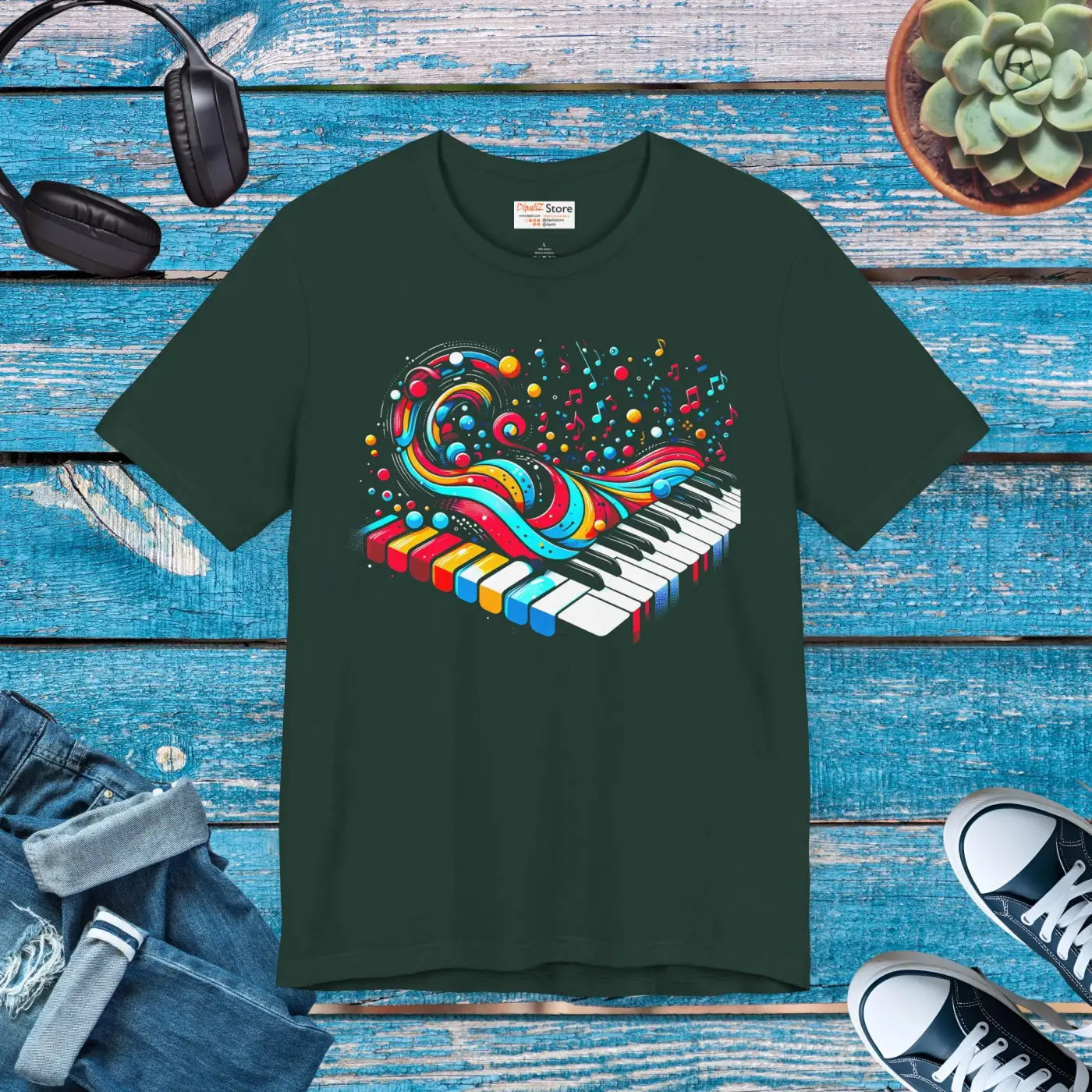 Colorful Piano Waves Vibrant Short Sleeve Tee - Musical - DipaliZ