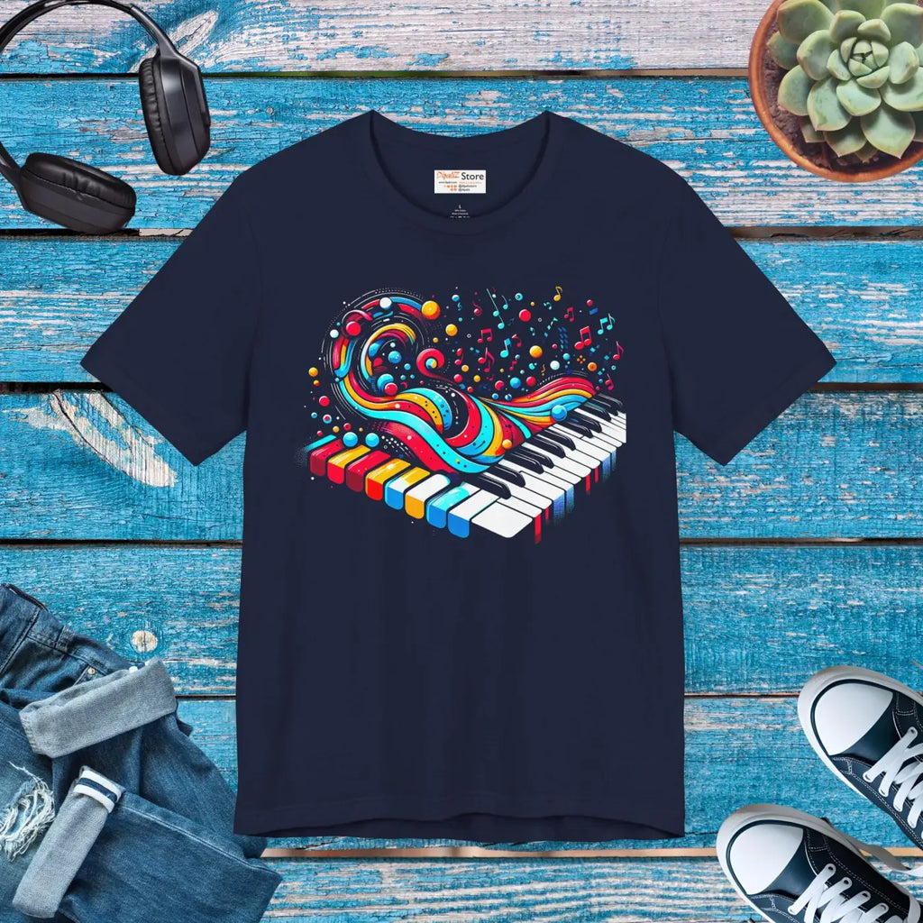 Colorful Piano Waves Vibrant Short Sleeve Tee - Musical - DipaliZ