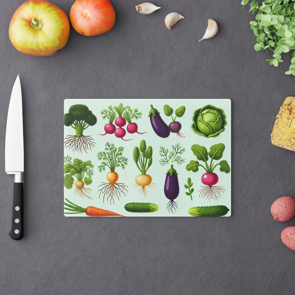 Tempered Glass Cutting Board - Colorful Vegetables Design - DipaliZ