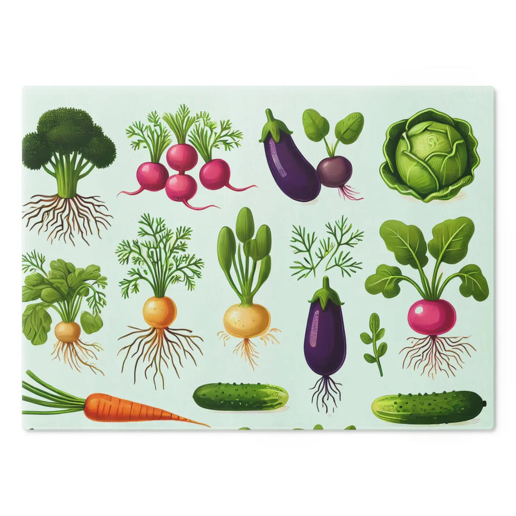 Tempered Glass Cutting Board - Colorful Vegetables Design - DipaliZ