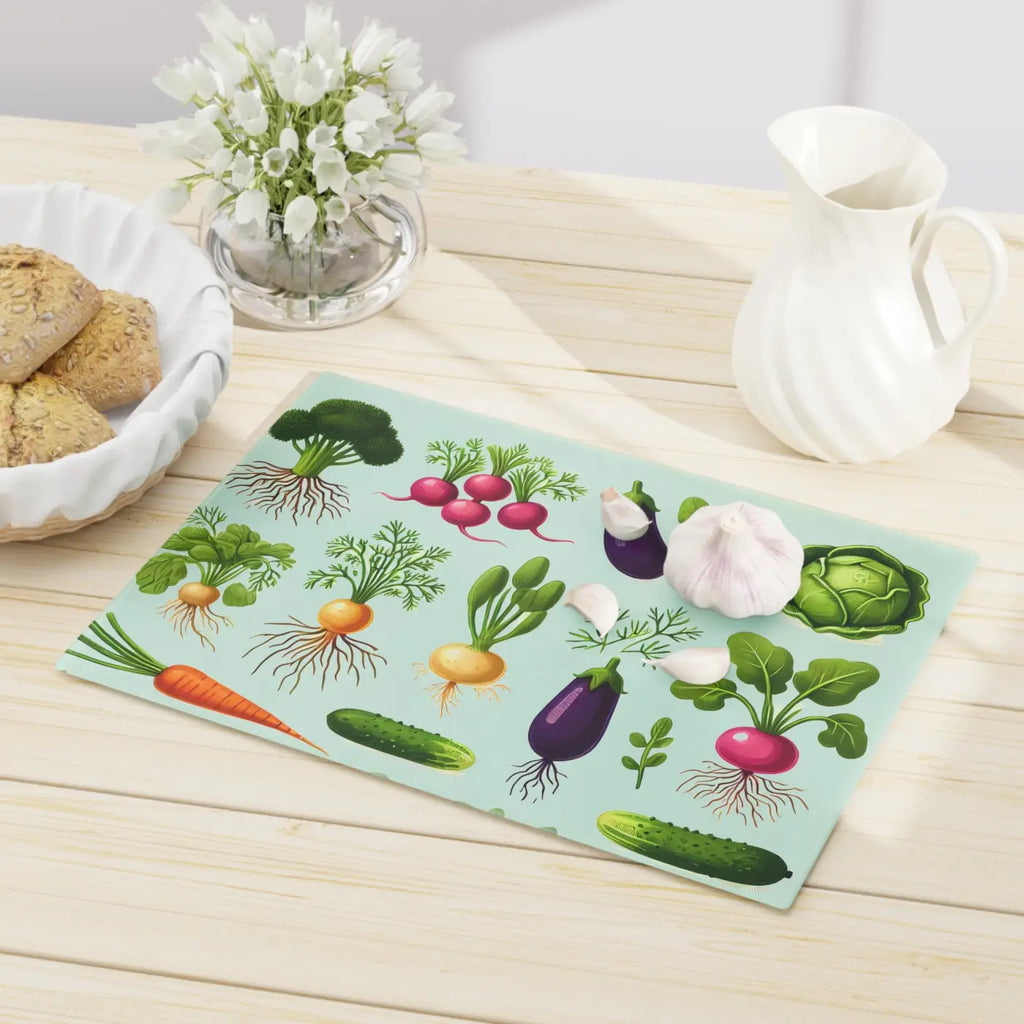 Tempered Glass Cutting Board - Colorful Vegetables Design - DipaliZ