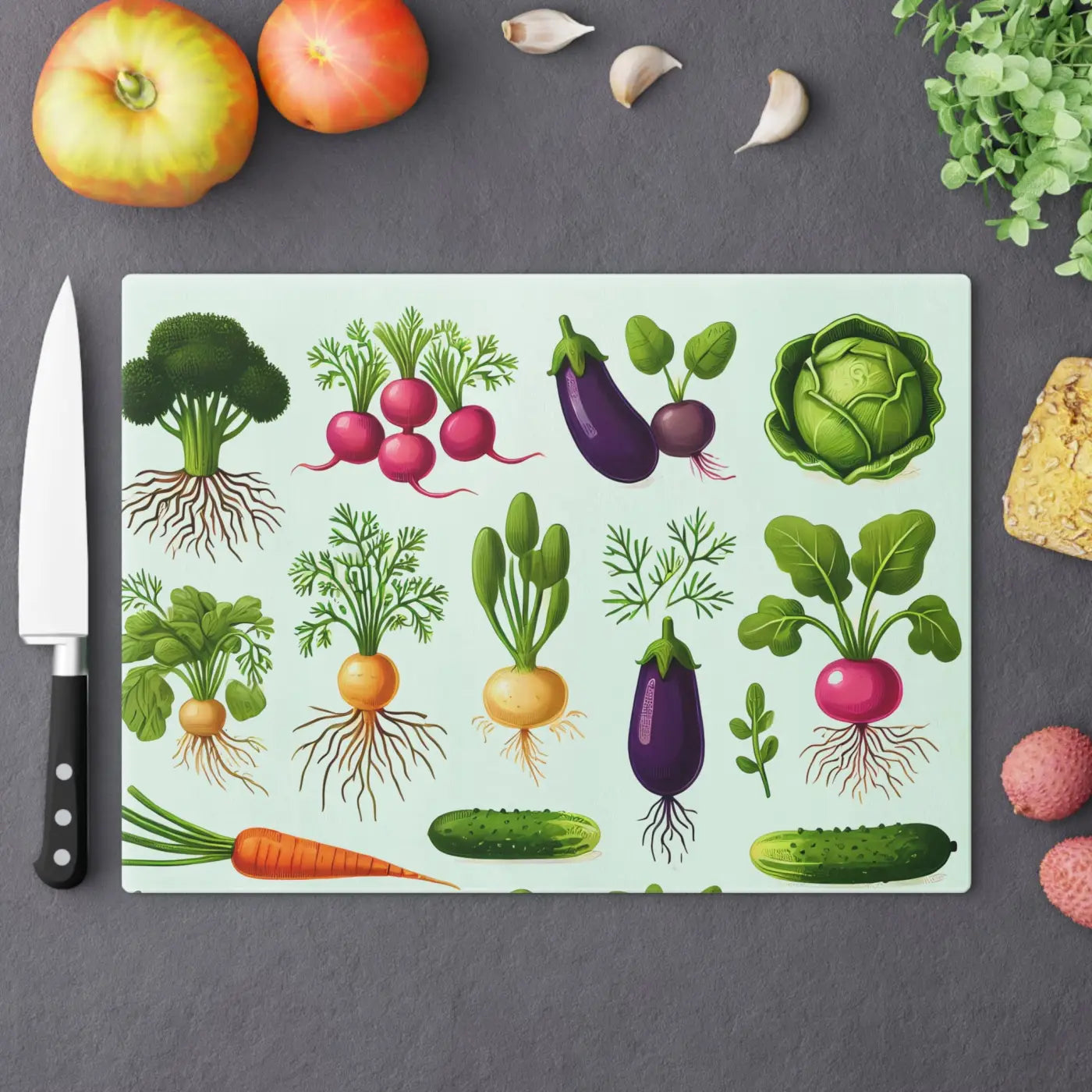 Tempered Glass Cutting Board - Colorful Vegetables Design - DipaliZ