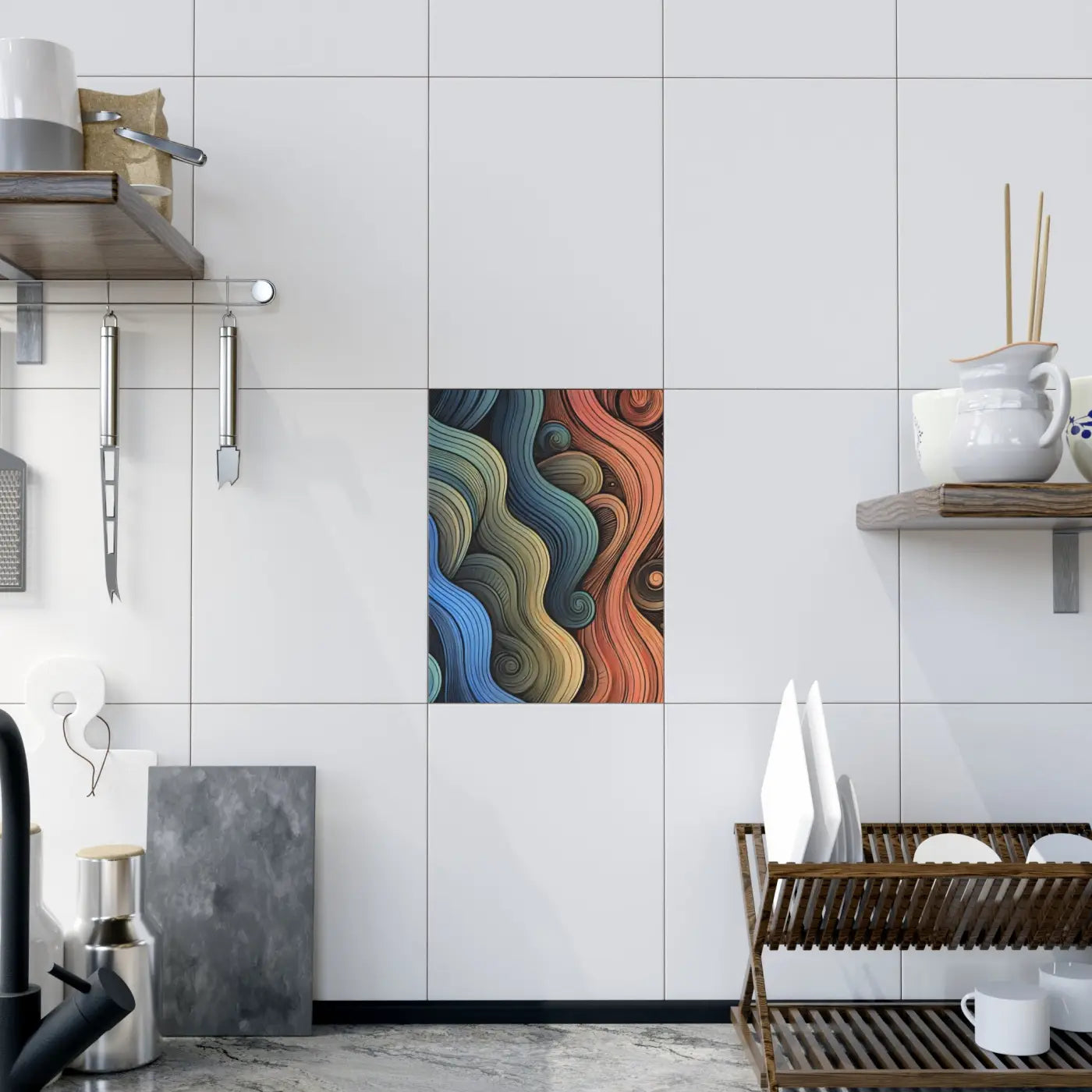 Colorful Waves Ceramic Photo Tile - Vibrant Wall Decor - DipaliZ