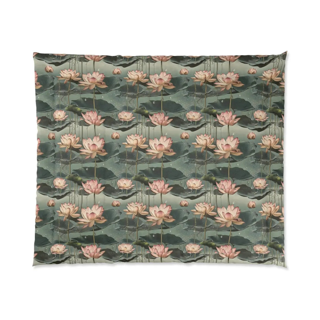 Pink Lotus Flowers Quilt - Serene Bedroom Decor - DipaliZ