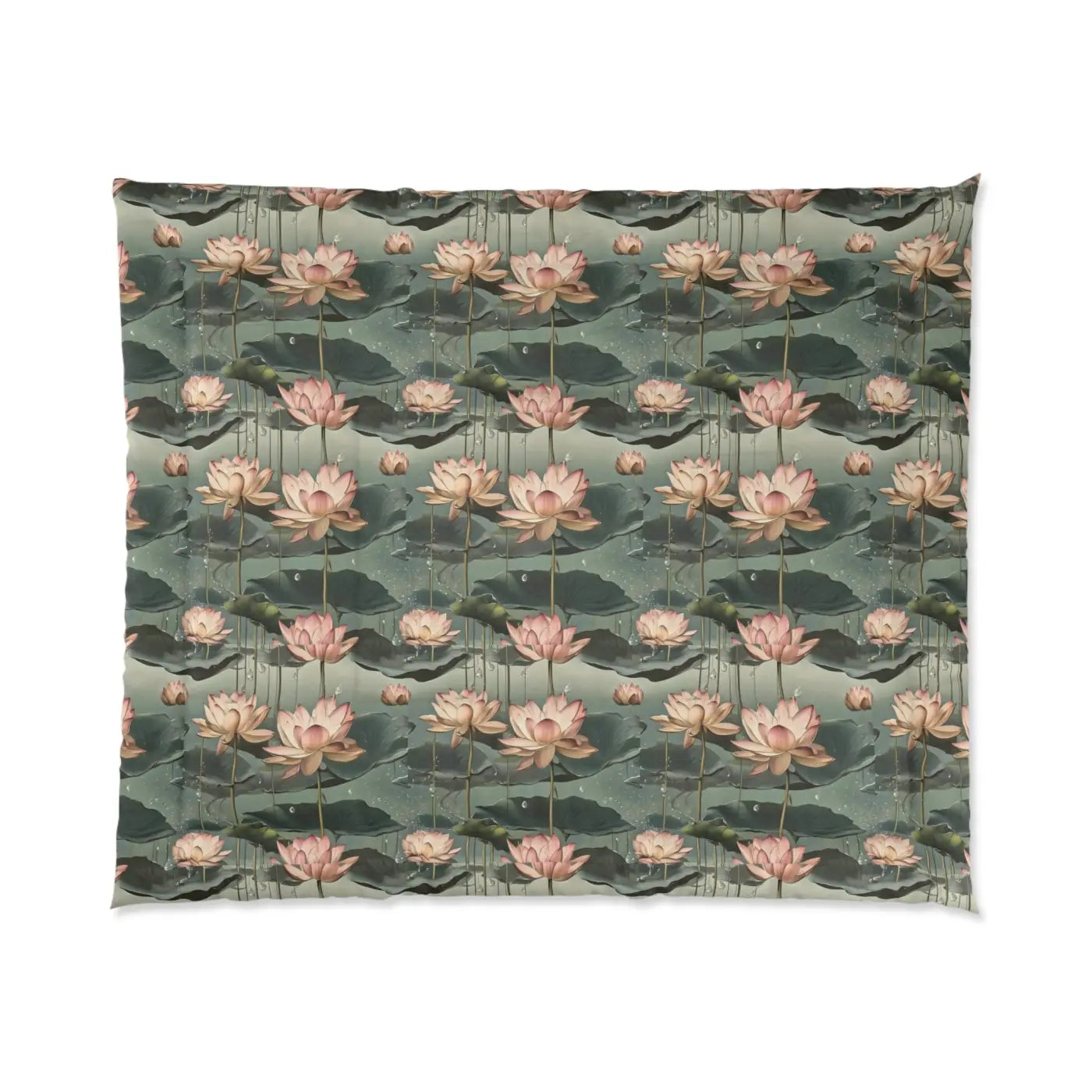 Pink Lotus Flowers Quilt - Serene Bedroom Decor - DipaliZ