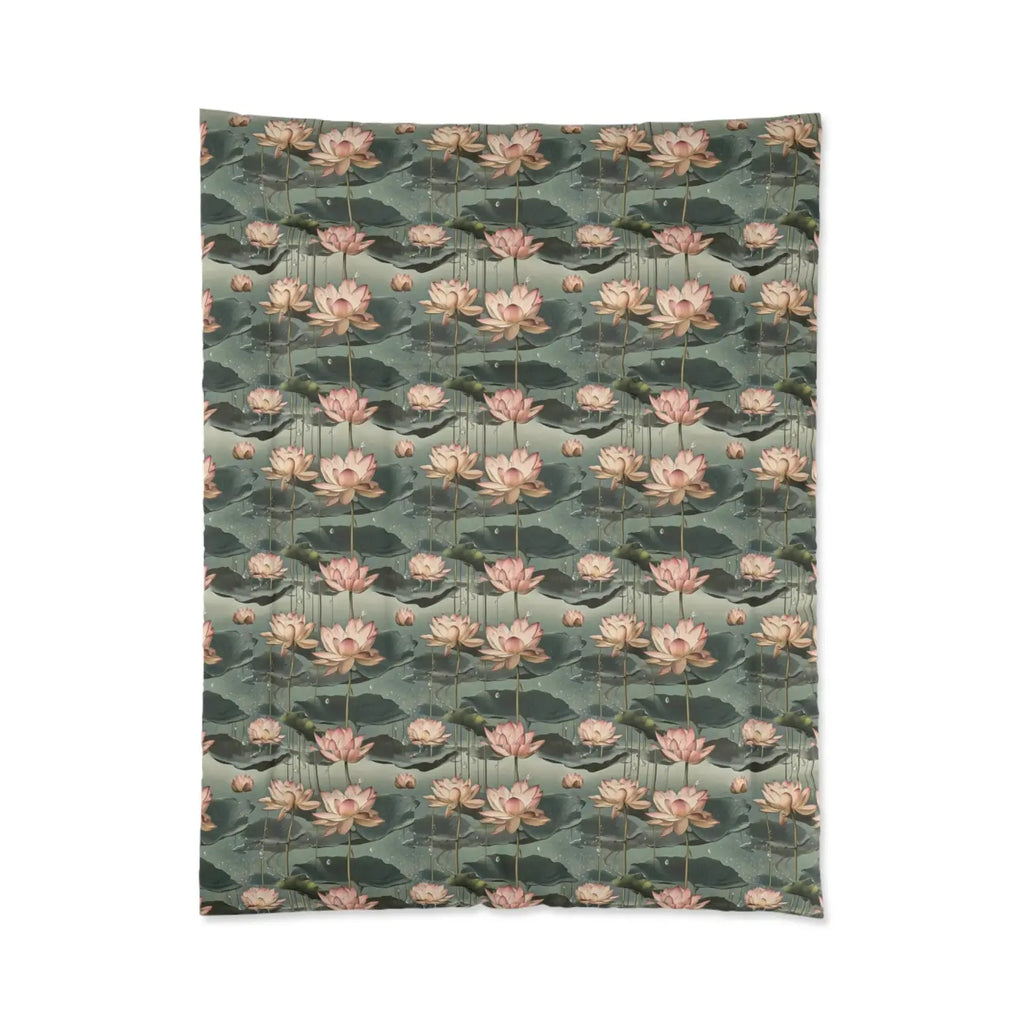 Pink Lotus Flowers Quilt - Serene Bedroom Decor - DipaliZ