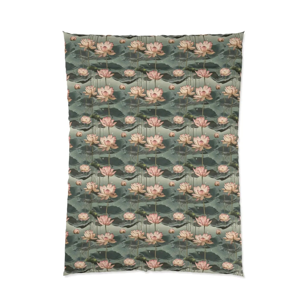 Pink Lotus Flowers Quilt - Serene Bedroom Decor - DipaliZ