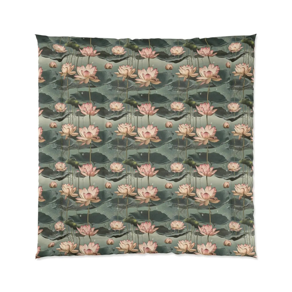 Pink Lotus Flowers Quilt - Serene Bedroom Decor - DipaliZ