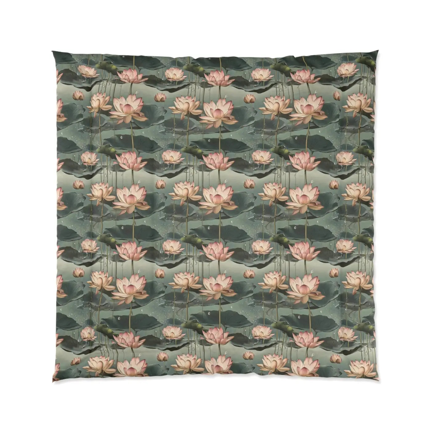 Pink Lotus Flowers Quilt - Serene Bedroom Decor - DipaliZ