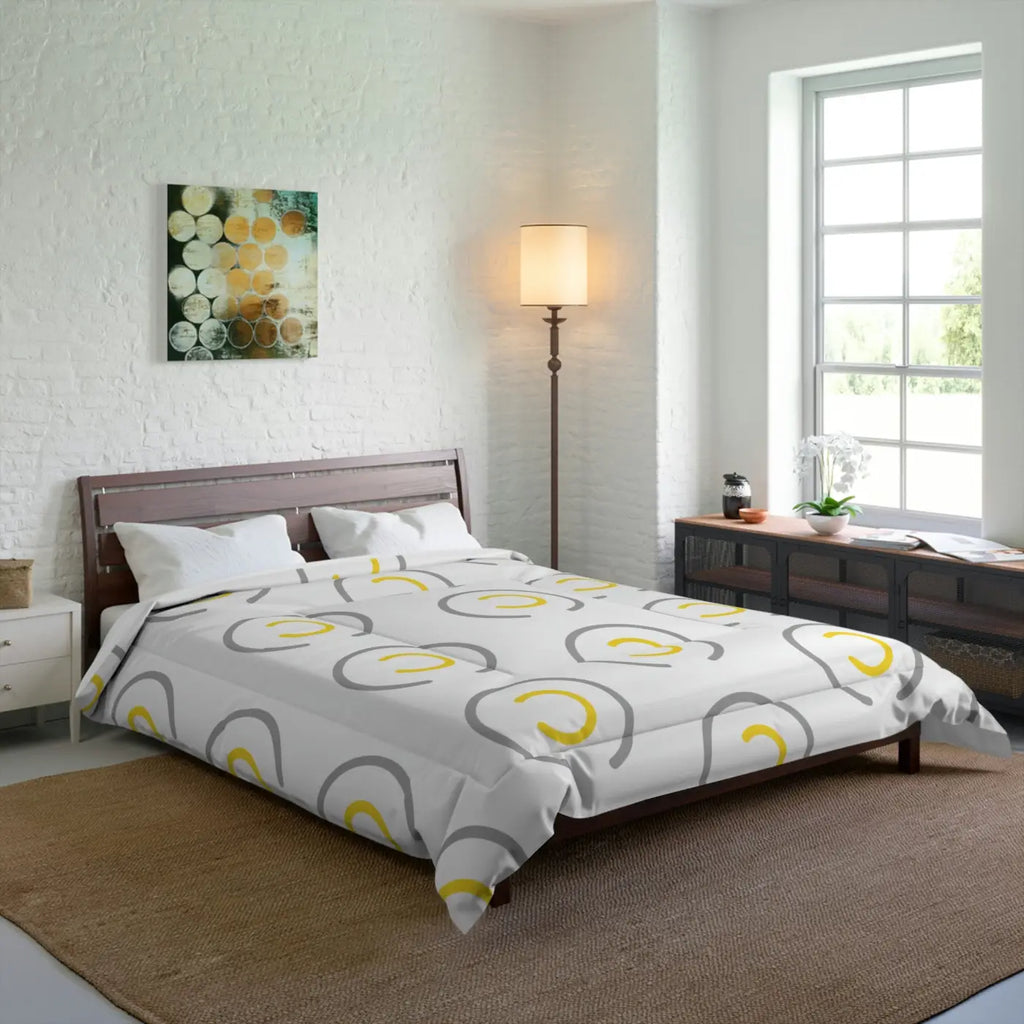 Modern Abstract Circle Comforter - Grey and Yellow - DipaliZ