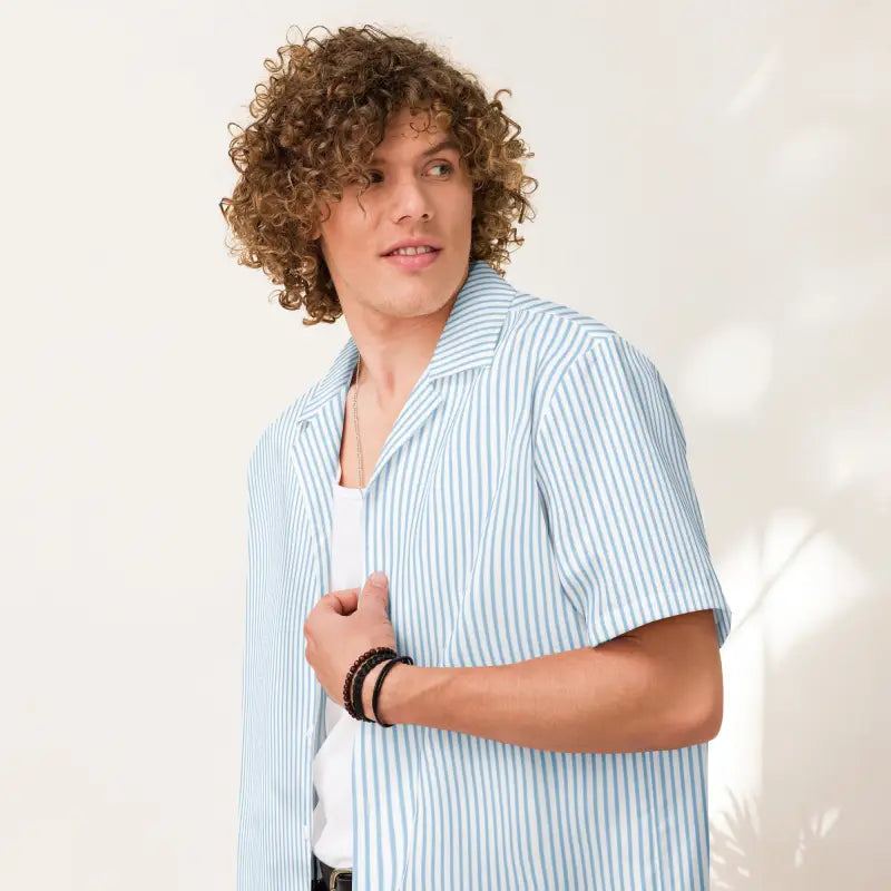 Blue Stripes Button Shirt - Moisture Wicking Summer Coolness - DipaliZ