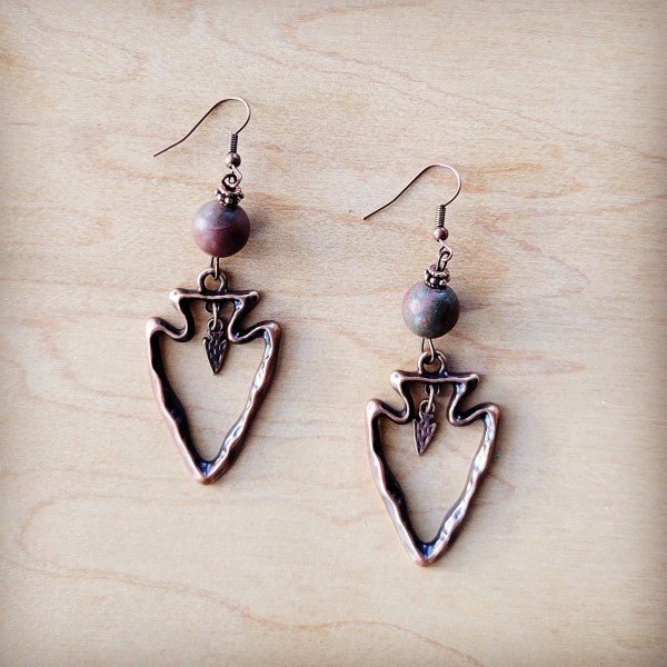 Copper Arrow Earrings w Genuine Picasso Jasper