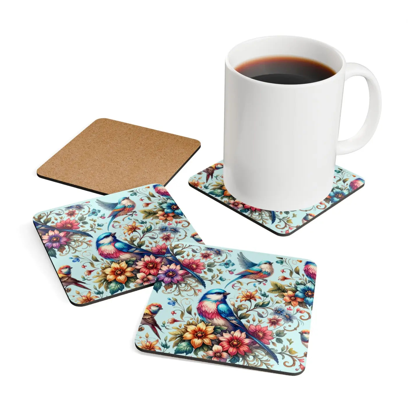 Vibrant Bird Corkwood Coasters - Nature Inspired Design - DipaliZ