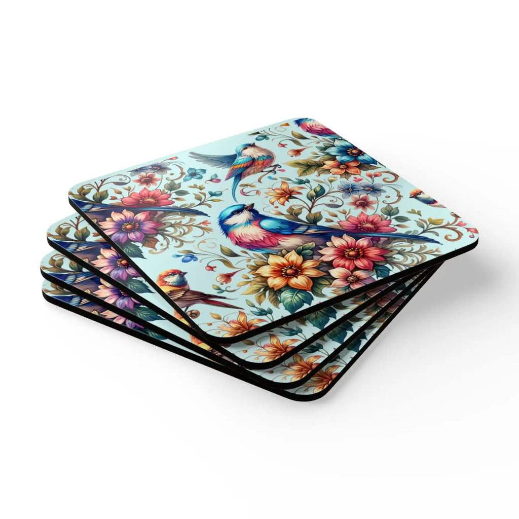 Vibrant Bird Corkwood Coasters - Nature Inspired Design - DipaliZ