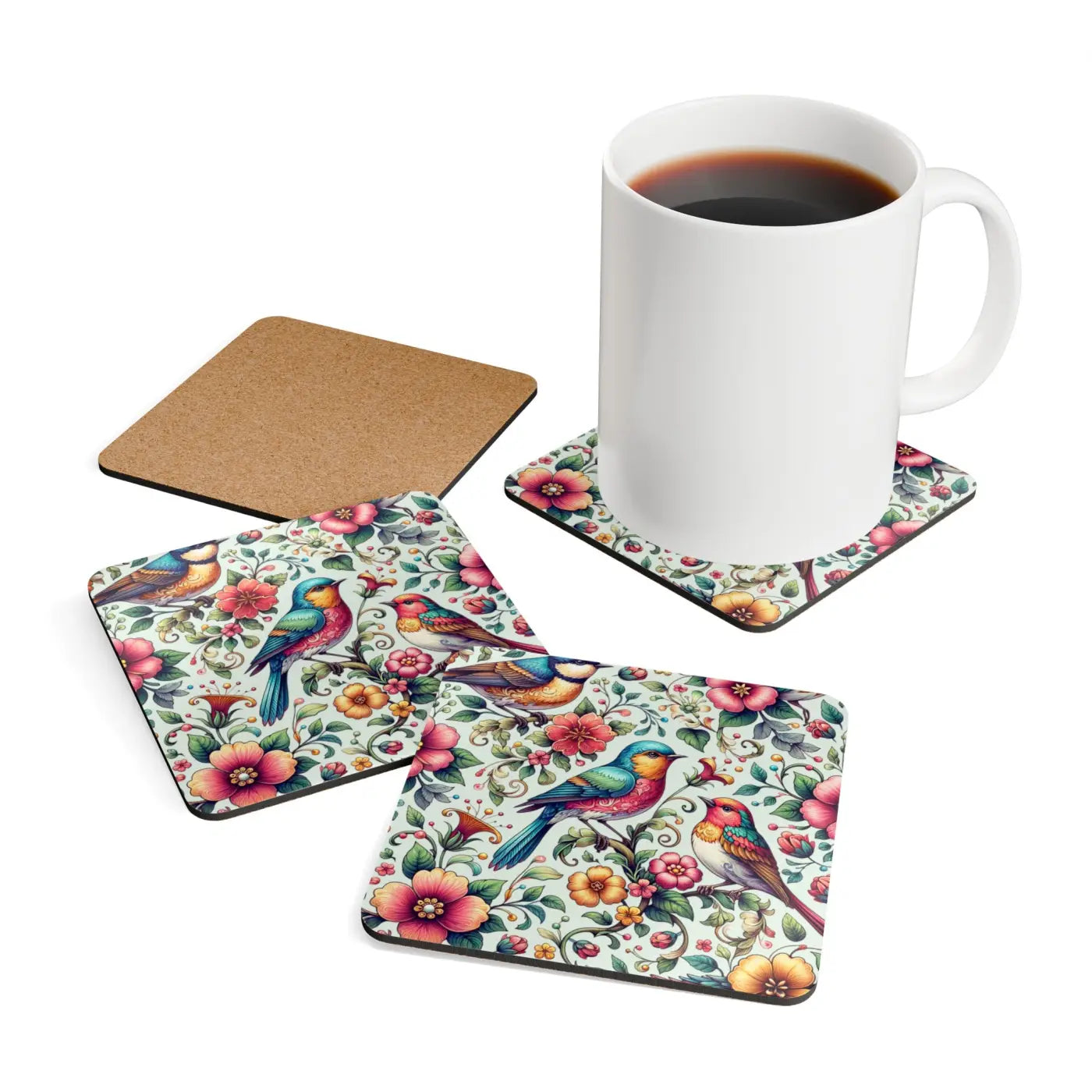 Vibrant Corkwood Coaster Set - Spill Protection Design - DipaliZ