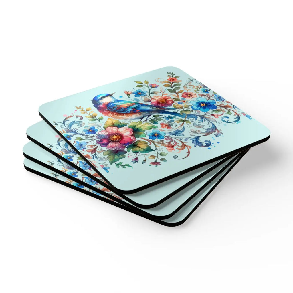 Corkwood Coaster Set - Birds and Flowers Design - DipaliZ