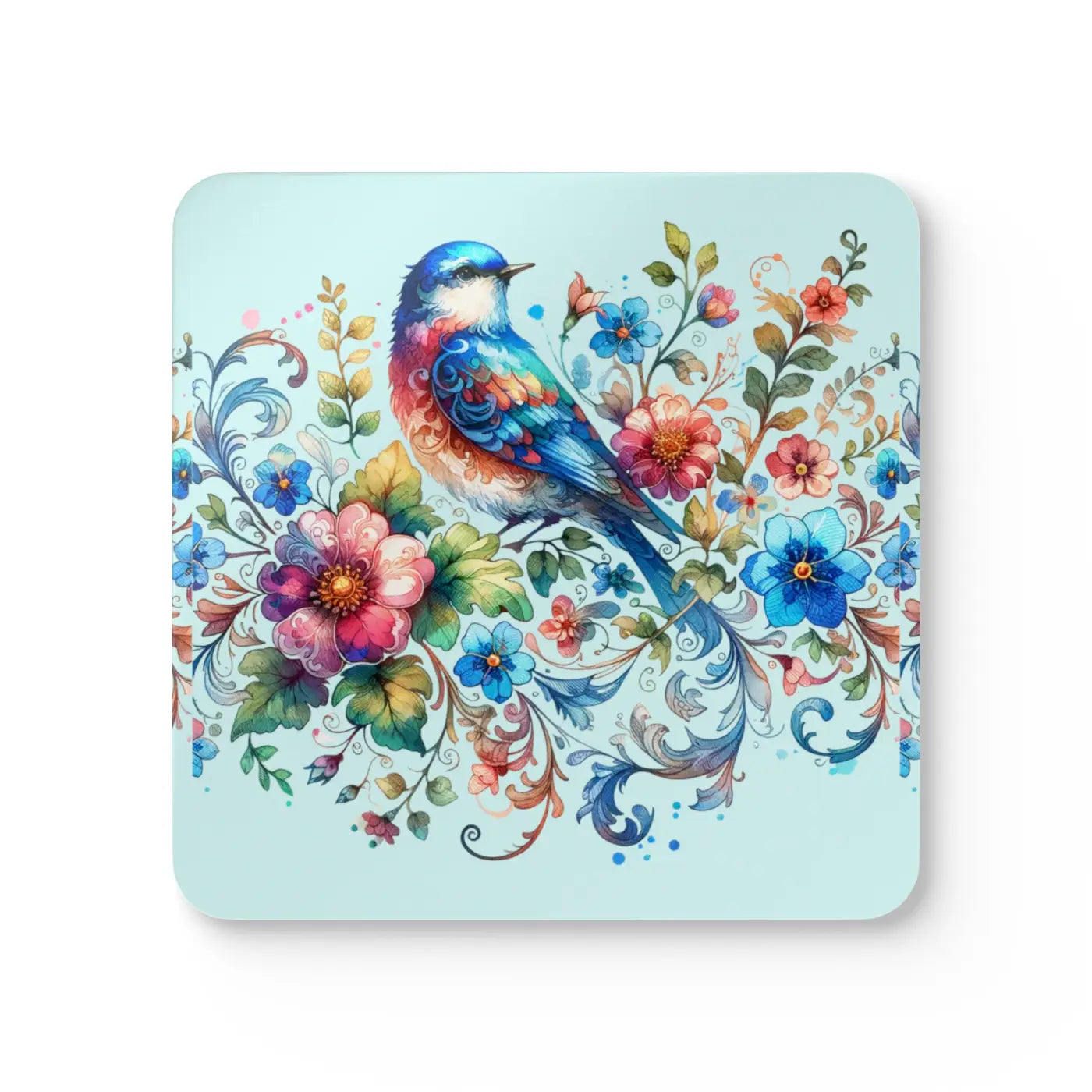 Corkwood Coaster Set - Birds and Flowers Design - DipaliZ