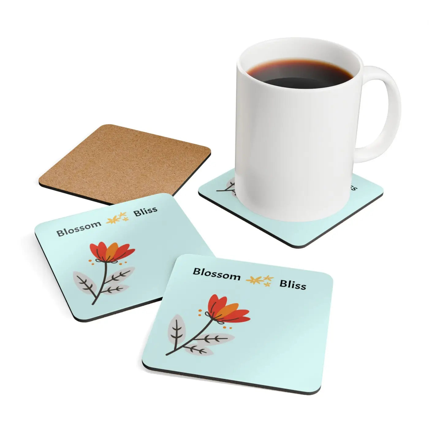 Blossom Bliss Corkwood Coaster Set - Floral Home Decor - DipaliZ