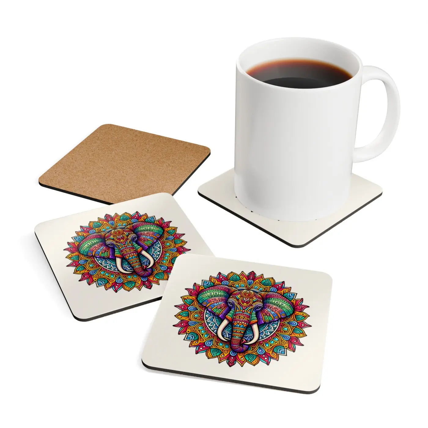 Corkwood Coaster Set - Elephant Design Home Decor - DipaliZ