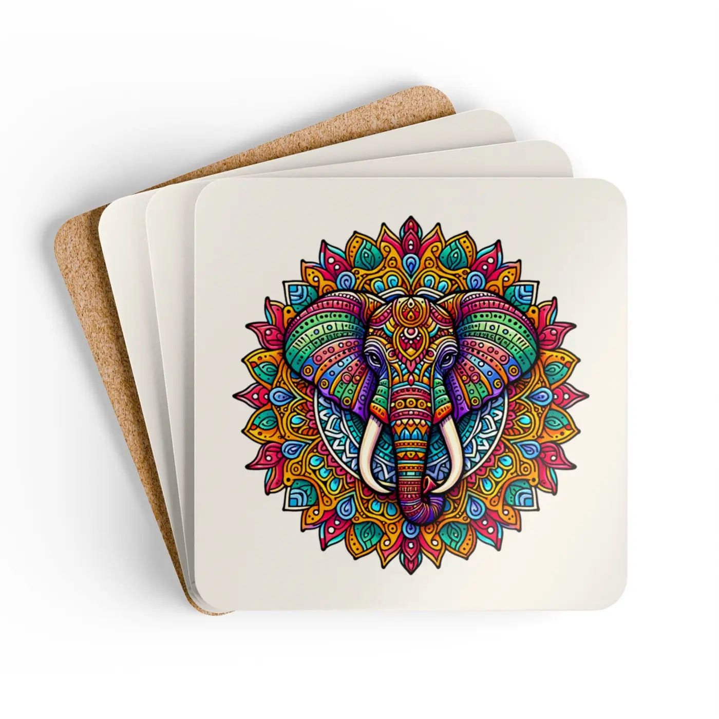 Corkwood Coaster Set - Elephant Design Home Decor - DipaliZ