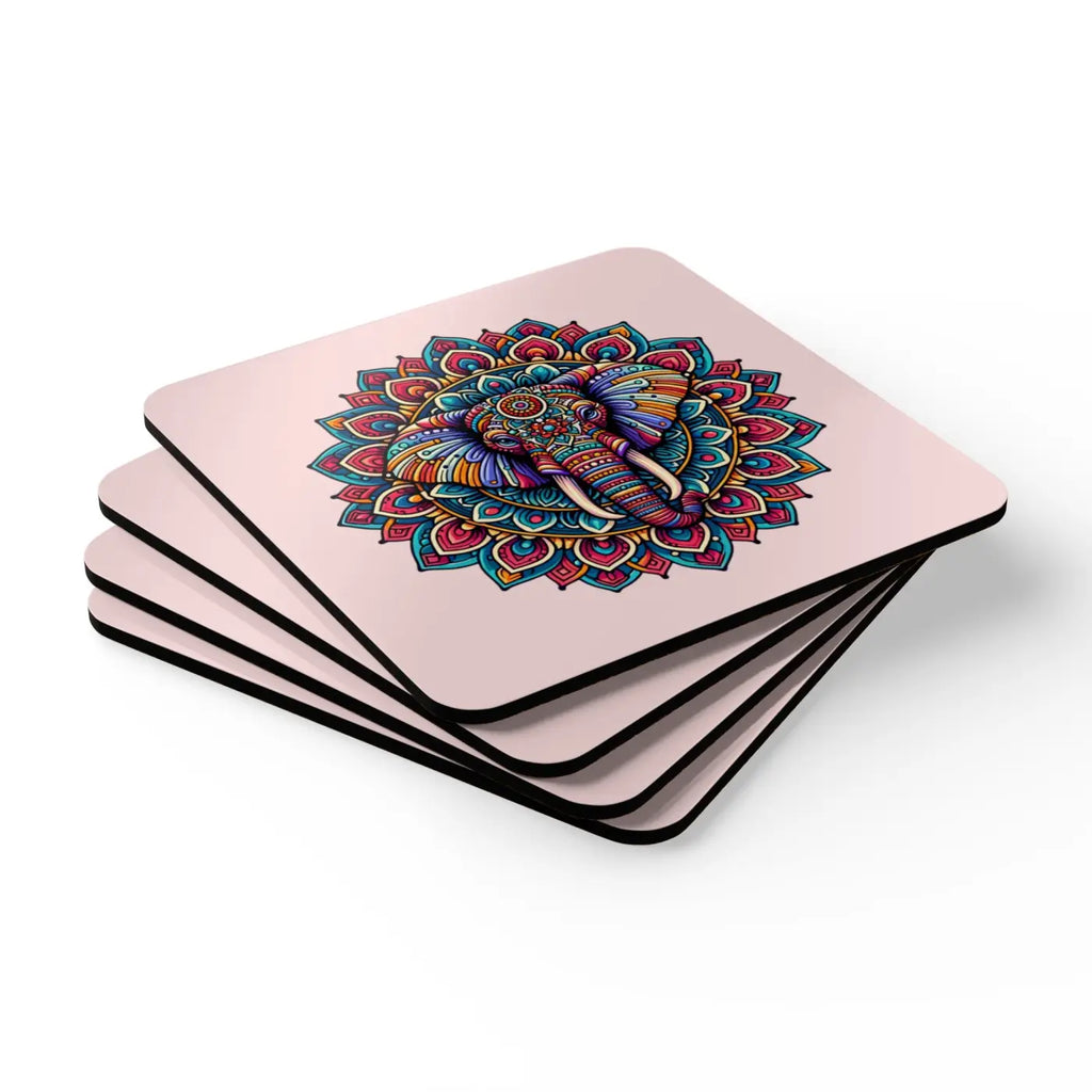 Corkwood Coaster Set - Mandala Elephant Design - DipaliZ