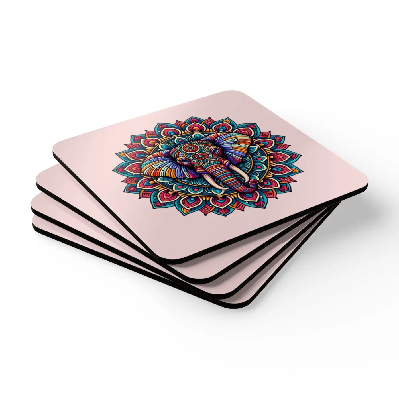 Corkwood Coaster Set - Mandala Elephant Design - DipaliZ
