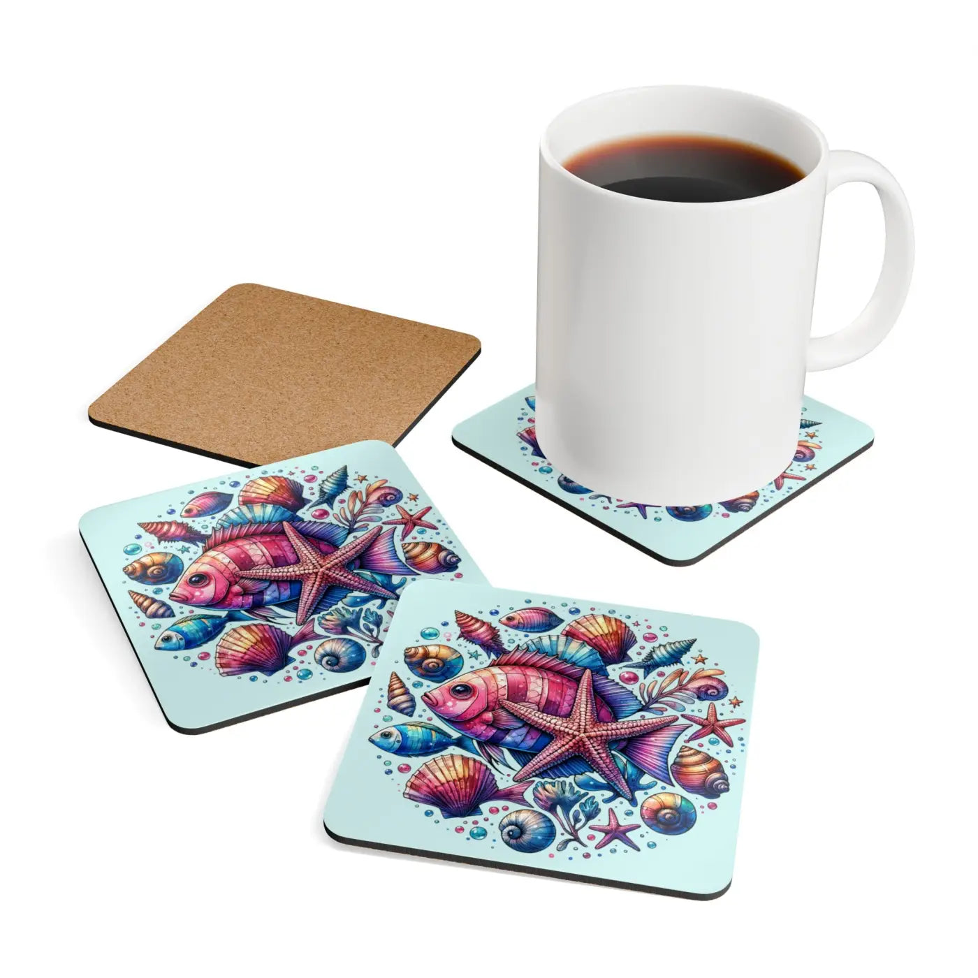Coastal Corkwood Coaster Set - Seaside Vibes Protection - DipaliZ