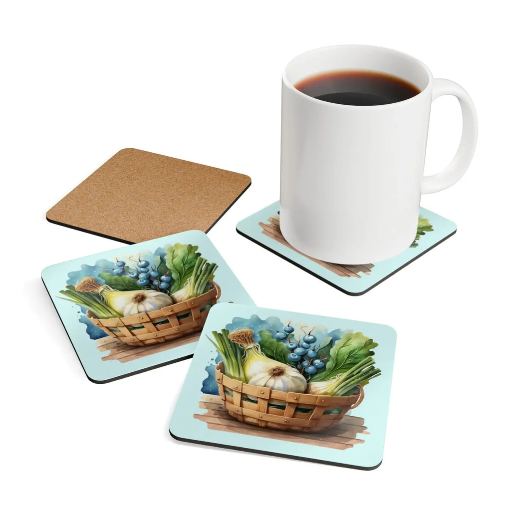 Corkwood Coaster Set - Spring Veggie Design - DipaliZ