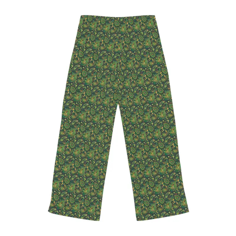 Womens Pajama Pants - Green Paisley Print Polyester - DipaliZ