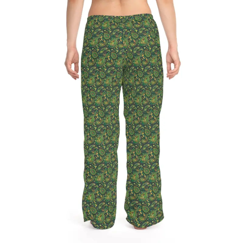 Womens Pajama Pants - Green Paisley Print Polyester - DipaliZ