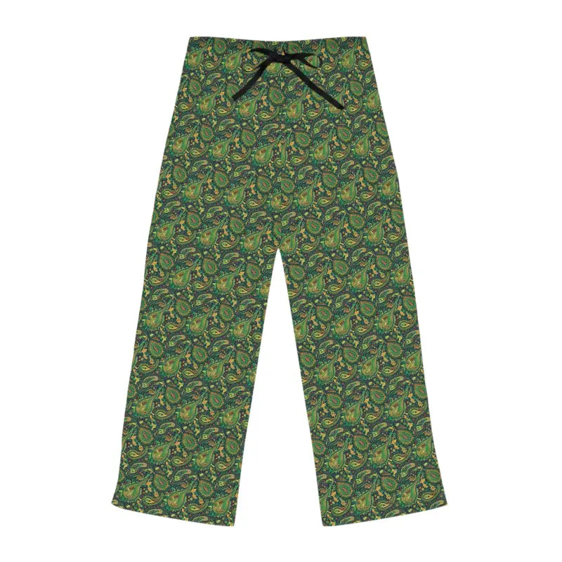 Womens Pajama Pants - Green Paisley Print Polyester - DipaliZ