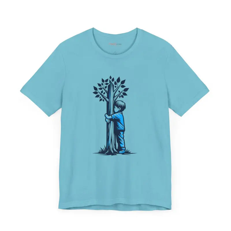 Nature Lover Tee - Boy Hugging Tree Jersey Short Sleeve - DipaliZ