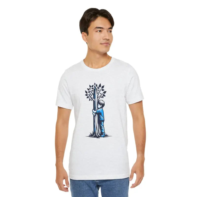 Nature Lover Tee - Boy Hugging Tree Jersey Short Sleeve - DipaliZ