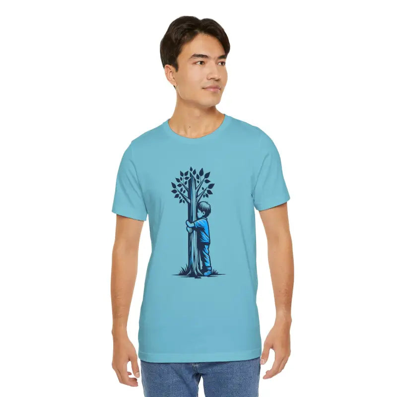 Nature Lover Tee - Boy Hugging Tree Jersey Short Sleeve - DipaliZ