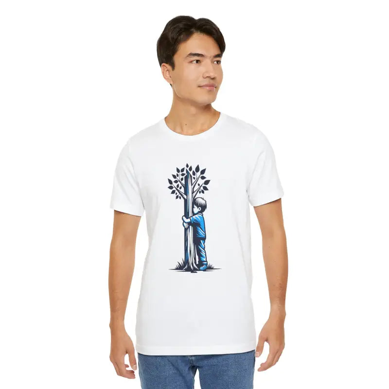 Nature Lover Tee - Boy Hugging Tree Jersey Short Sleeve - DipaliZ