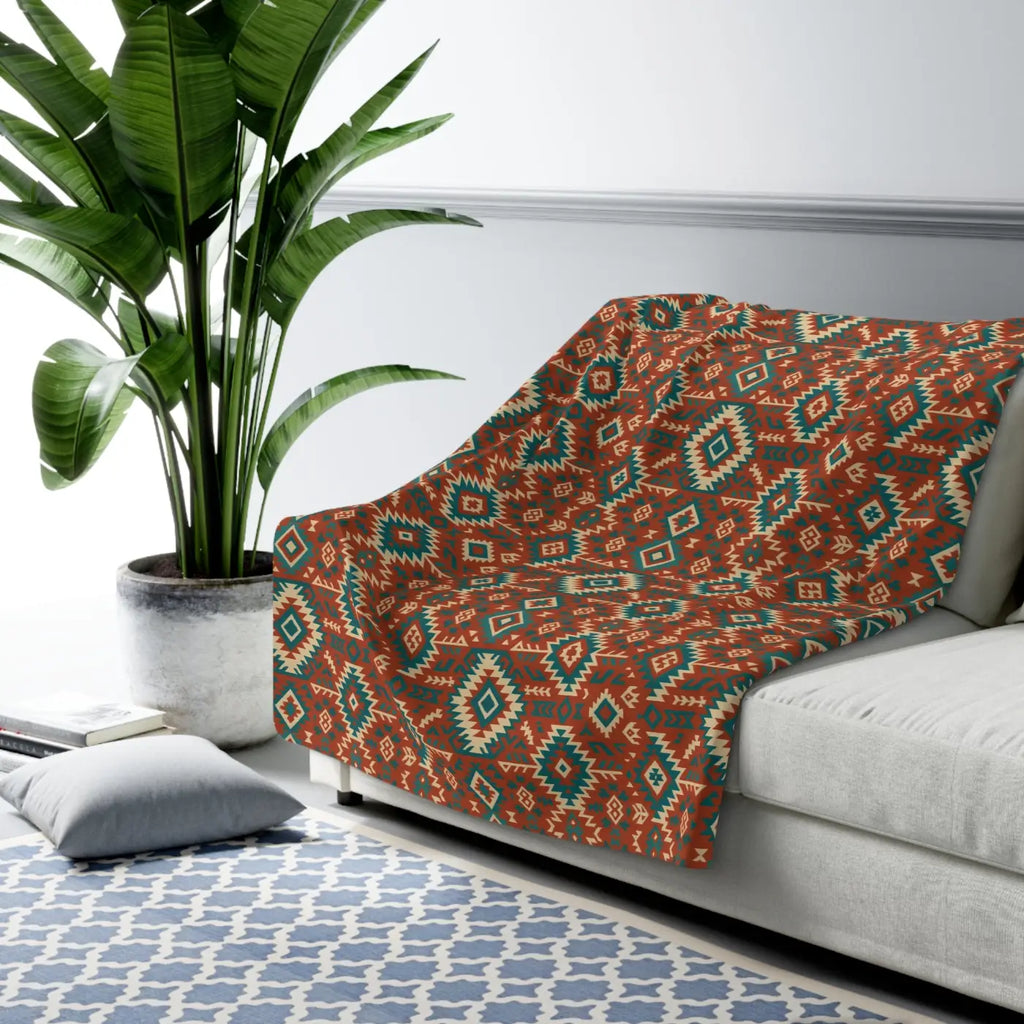Cozy Sherpa Blanket - Boho Geo Pattern Fleece - DipaliZ