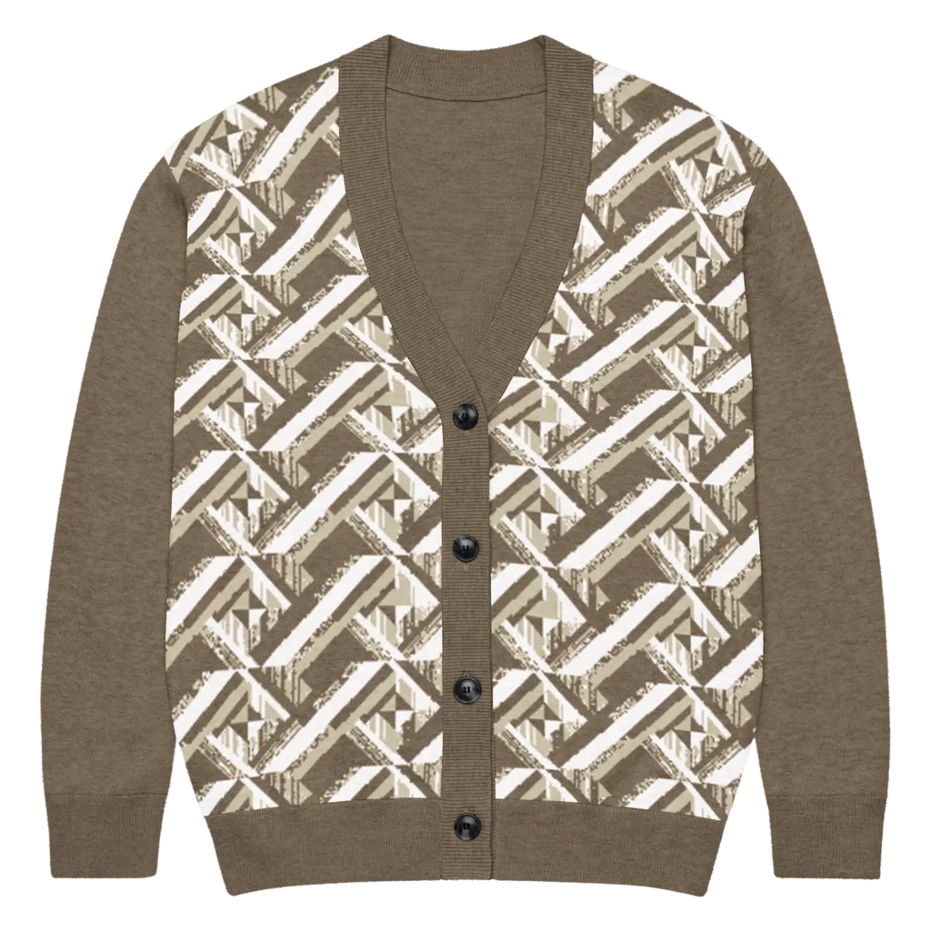 Geometric Pattern Cardigan - Cloud-Soft Cream Black - DipaliZ