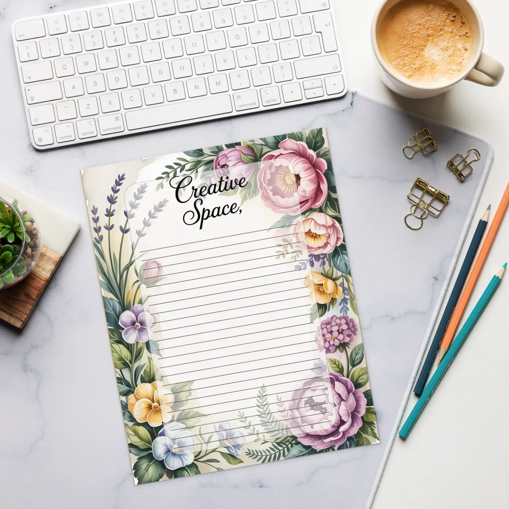 Creative Space Notepad - Flower Border Ruled Pages - DipaliZ