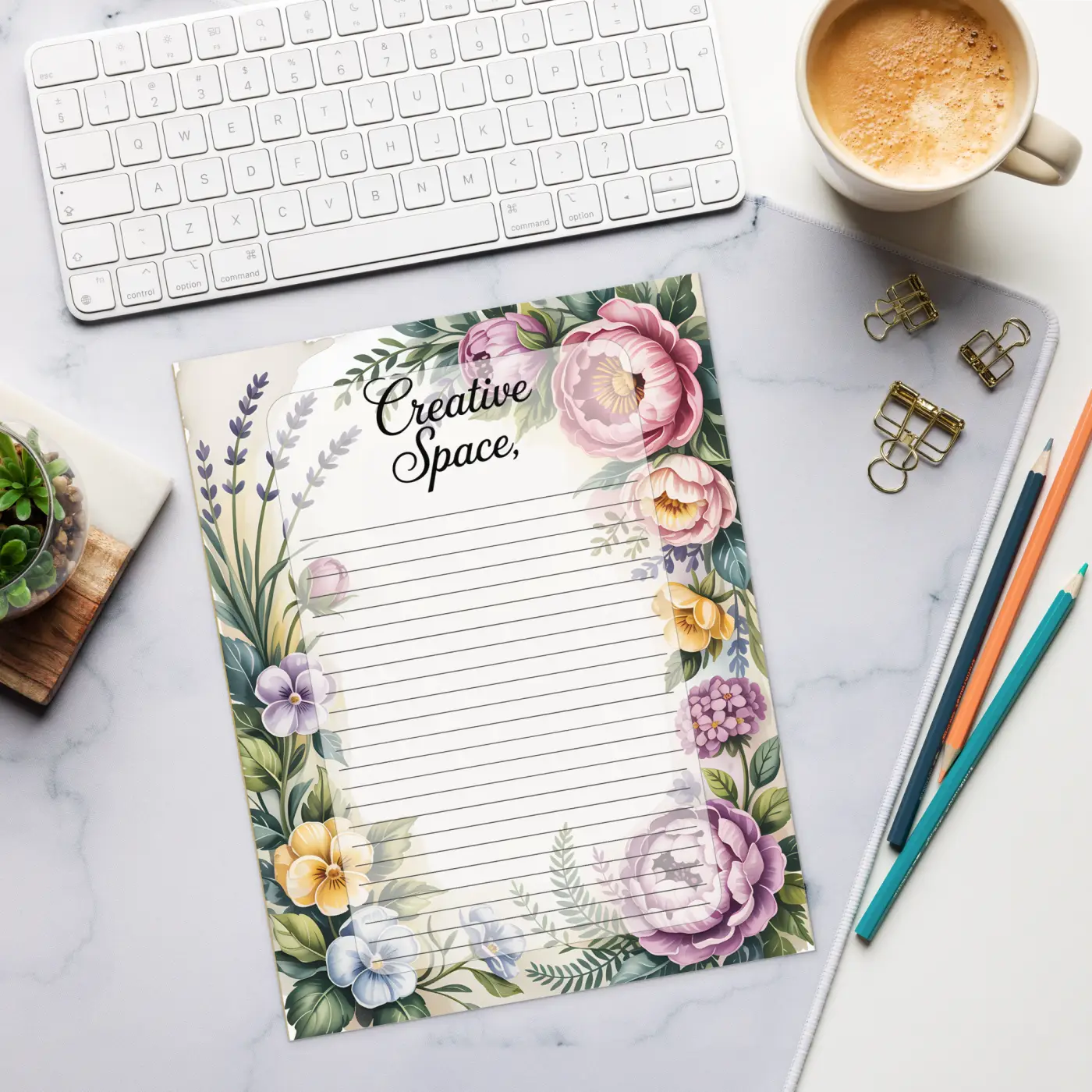 Creative Space Notepad - Flower Border Ruled Pages - DipaliZ
