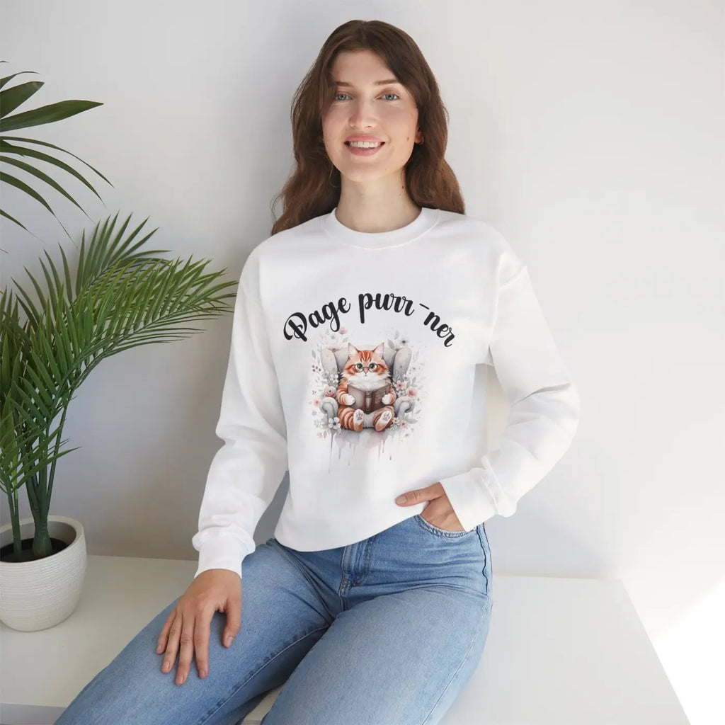 Cozy Literary Reading Cat Graphic Sweatshirt - DipaliZ