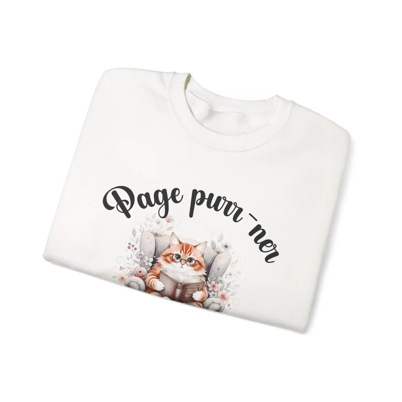 Cozy Literary Reading Cat Graphic Sweatshirt - DipaliZ