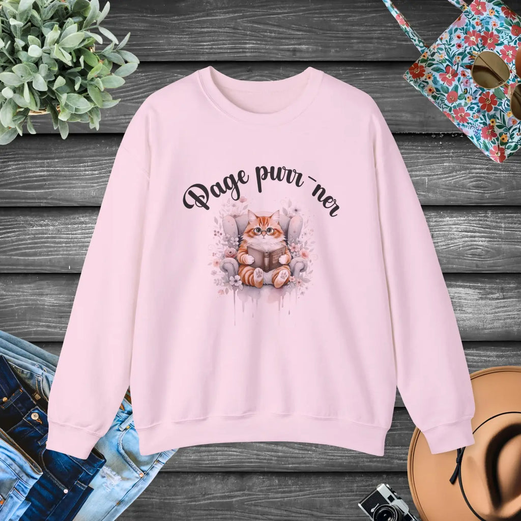 Cozy Literary Reading Cat Graphic Sweatshirt - DipaliZ