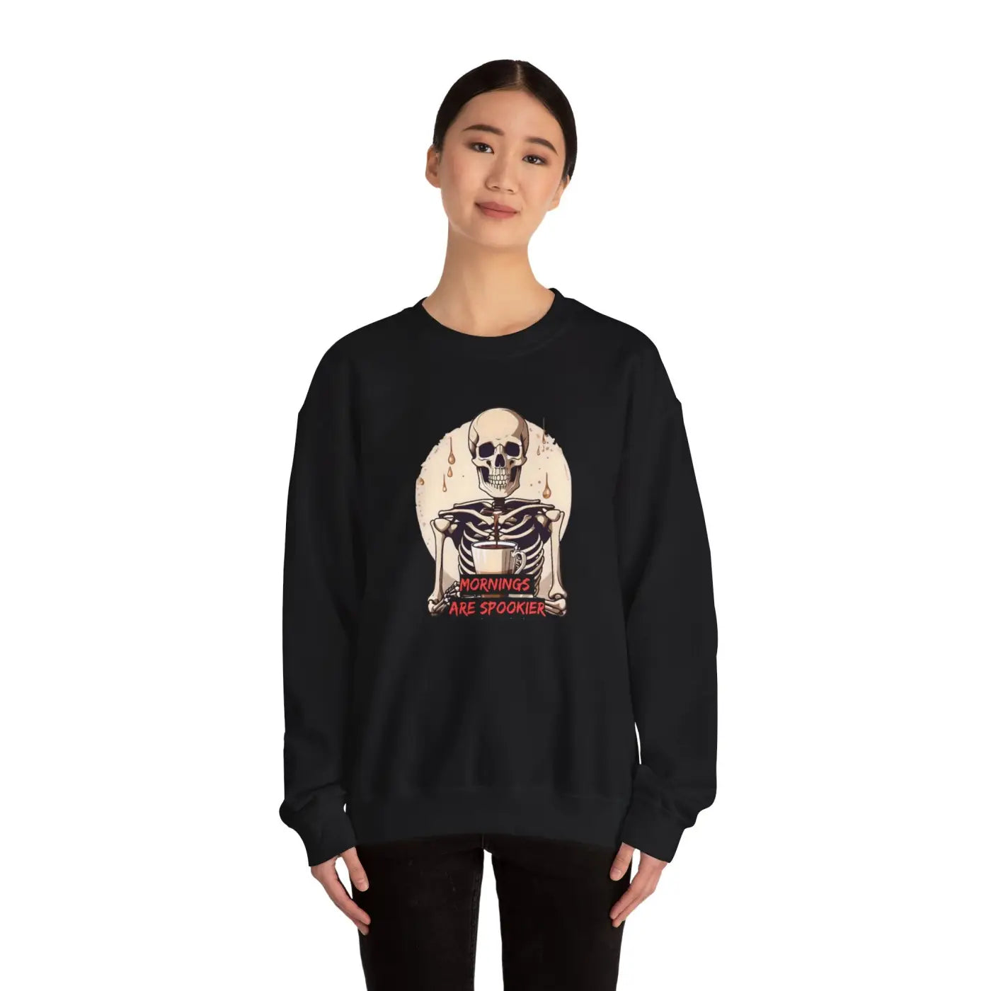 Skeleton Coffee Crewneck Sweatshirt - Spooky Mornings - DipaliZ