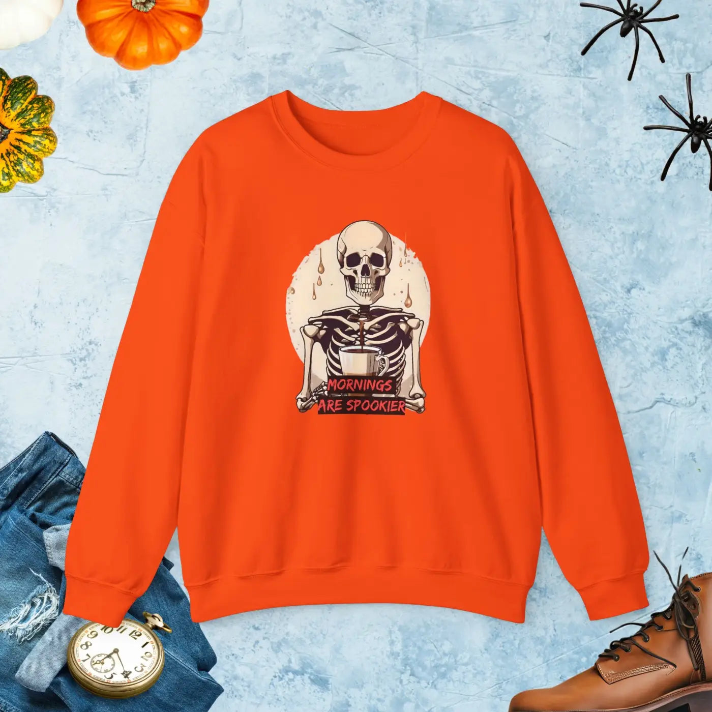 Skeleton Coffee Crewneck Sweatshirt - Spooky Mornings - DipaliZ