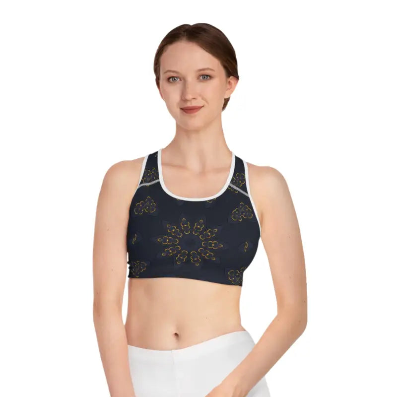 Stylish Sports Bra - Mandala Pattern Navy Blue - DipaliZ