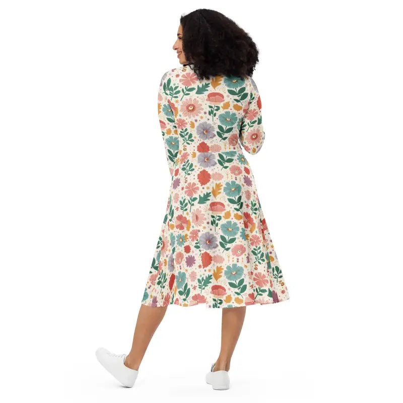 Long Sleeve Midi Dress - Polyester Spandex Curve Fit - DipaliZ