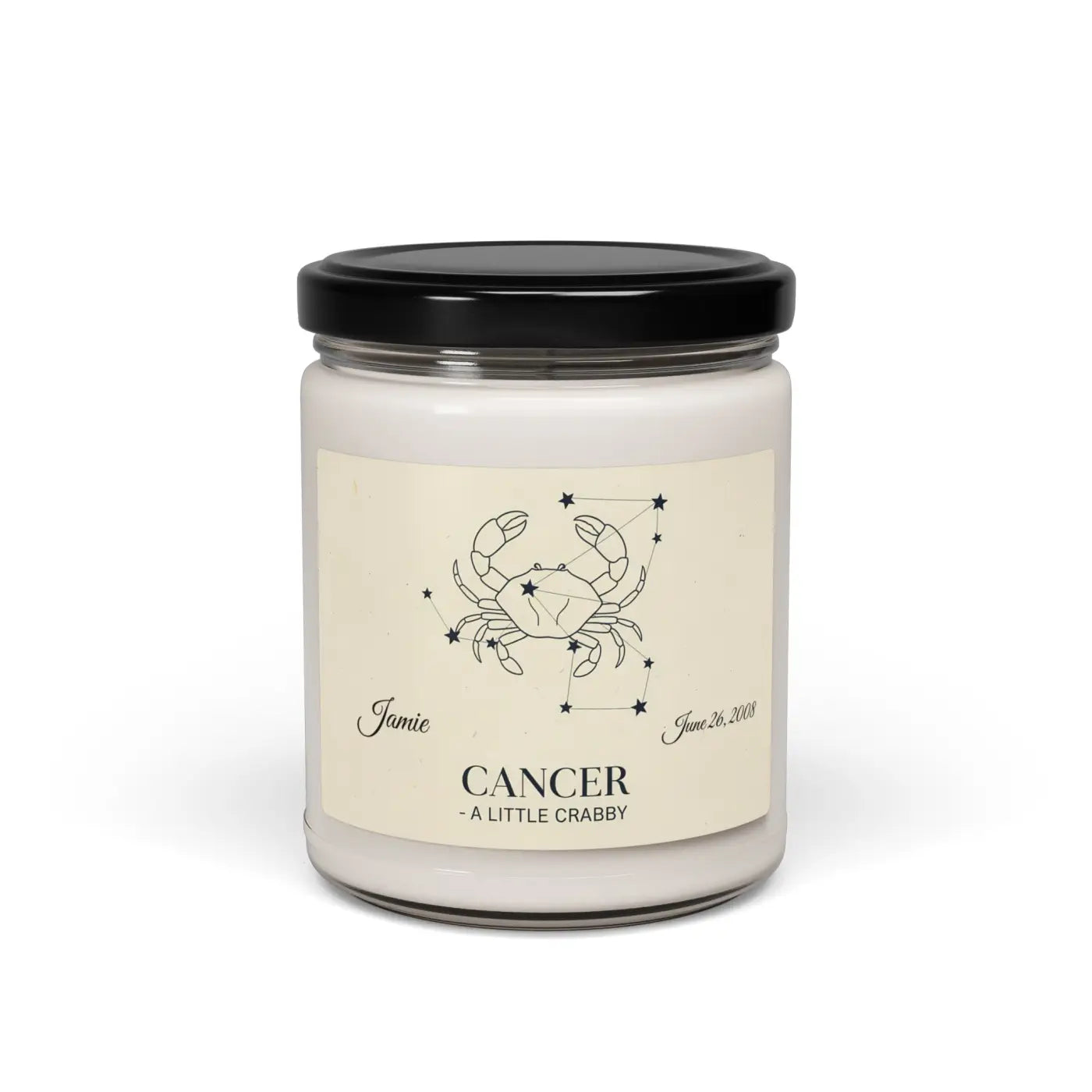 Personalized Cancer Zodiac Candle - Hand-Poured 9oz Soy - DipaliZ