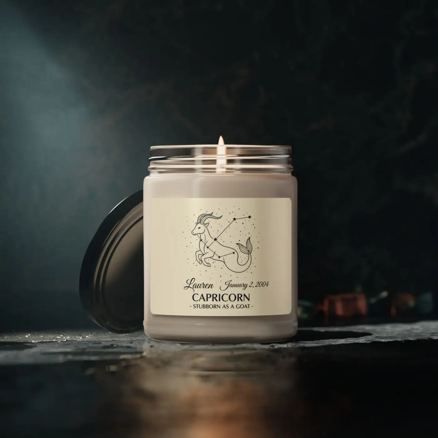 Personalized Capricorn Zodiac Soy Candle - Cinnamon Scent - DipaliZ