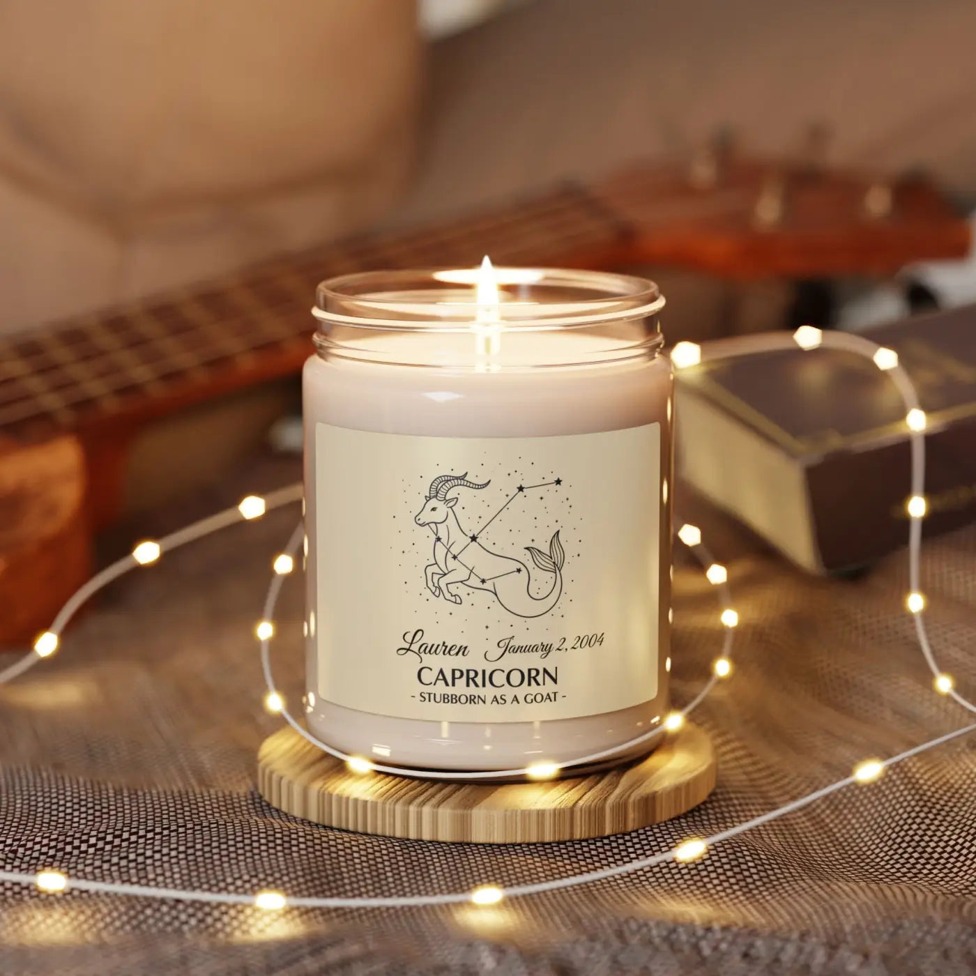 Personalized Capricorn Zodiac Soy Candle - Cinnamon Scent - DipaliZ