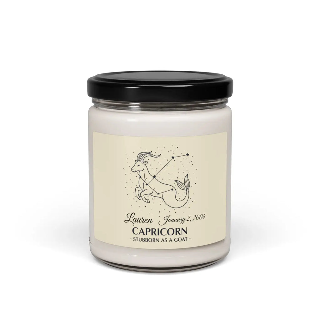 Personalized Capricorn Zodiac Soy Candle - Cinnamon Scent - DipaliZ